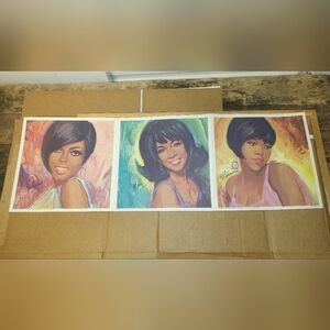 Vtg 3 individually Autographed Full Color Paintings of The Supremes